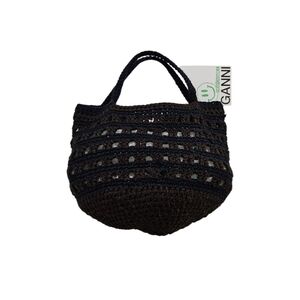 Ganni Striped Crochet Tote Bag In Brown And Navy Blue NWT
